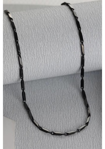 Siyah Renk Erkek Çelik Kolye Kare Küp Üçgen Model Zincir eck05ks