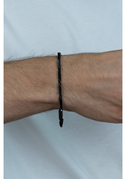 Siyah Kare Küp Model Erkek Çelik Bileklik Künye eck05bs
