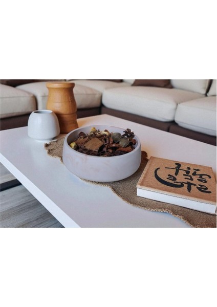 5 Li Taş Banyo Seti Sıvı Sabunluk Diş Fırçalık Kase Tepsi Set Beyaz - Kahve Mermer Desenli