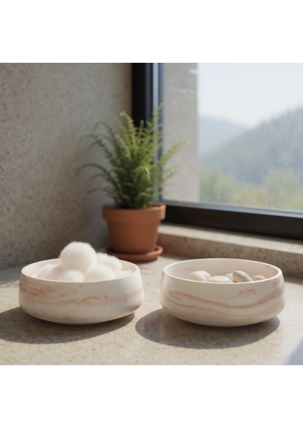 2 Adet Mermer Desenli Taş Kase Çok Amaçlı Mermer Kase Banyo Takımı 18 cm fiyatları