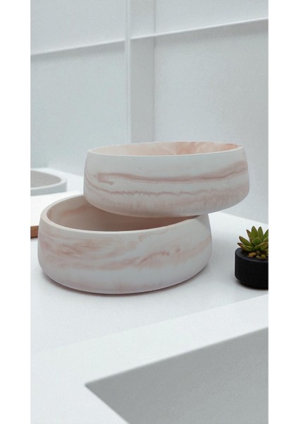 2 Adet Mermer Desenli Taş Kase Çok Amaçlı Mermer Kase Banyo Takımı 18 cm modelleri
