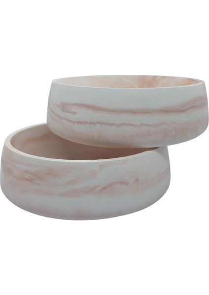 2 Adet Mermer Desenli Taş Kase Çok Amaçlı Mermer Kase Banyo Takımı 18 cm