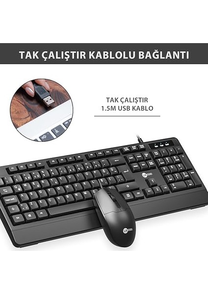 CM106 USB Kablolu, Qwerty Türkçe Dizilim Klavye, 1200DPI Optik Fare, Bilek Dinlendirme, Sağ ve Sol Elle Kullanılabilir, Evrensel Uyum, Türkçe Q Klavye &amp; Mouse Set Siyah modelleri