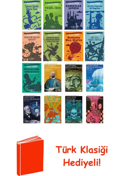 Jules Verne 16 Kitap Seti + Türk Klasiği Hediye