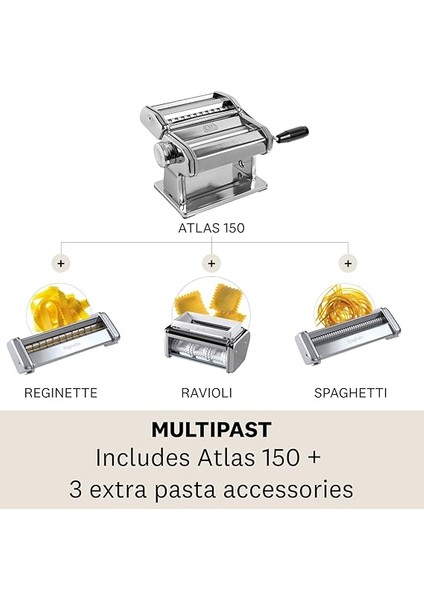 Multipast Set Makarna Makinesi, 20 x 20.7 x 15.5 Cm, 6 Çeşit Makarna, Çelik indirimleri