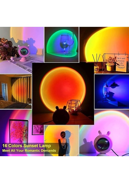 Gün Batımı Lambası, LED Işık Gece Işıkları Projektör, 16 Renk Gün Batımı Lambası Güneş Işığı Projeksiyon Lambası, Yatak Odası Dekoru Için Gün Batımı Işığı, Parti, Tiktok Live, Oda Dekoru indirimleri