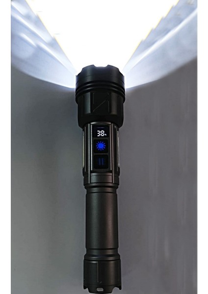 10000 Lümen Ultra Parlak Uzun Menzilli Dijital Göstergeli Şarjlı Profesyonel El Feneri