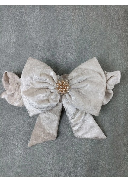 Yenidoğan Saray Kadife Taç Nakışlı Inci Fiyonklu Çift Dantel Duvak Trilüks Kundak Bebek Battaniyesi Vizon-Gold