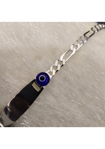 925 Ayar Gümüş Düz Nazar Boncuklu Model Bebek/çocuk Bilekliği -Şık Tasarım- Isim Yazdırılabilir. 16CM -3mm