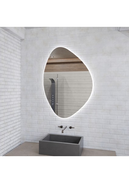 Lunaria Asimetrik LED Ayna – Organik Doğal Form Modern Duvar Aynası