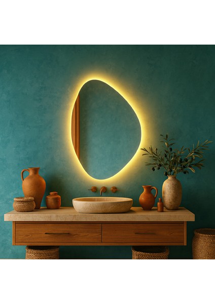 Lunaria Asimetrik LED Ayna – Organik Doğal Form Modern Duvar Aynası fırsatları