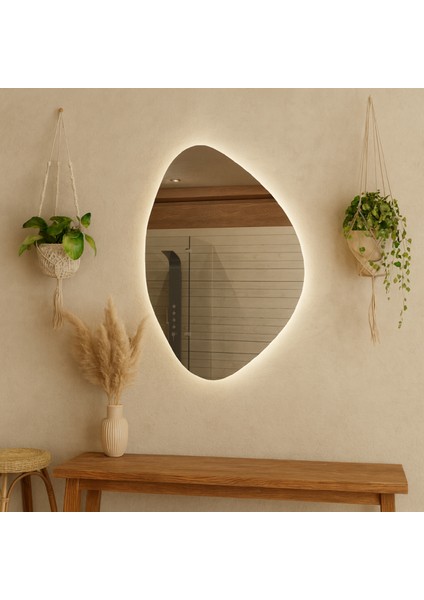 Lunaria Asimetrik LED Ayna – Organik Doğal Form Modern Duvar Aynası
