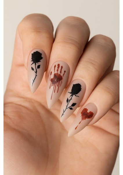 Halloween Kanlı Eller Tırnak Dövmesi
