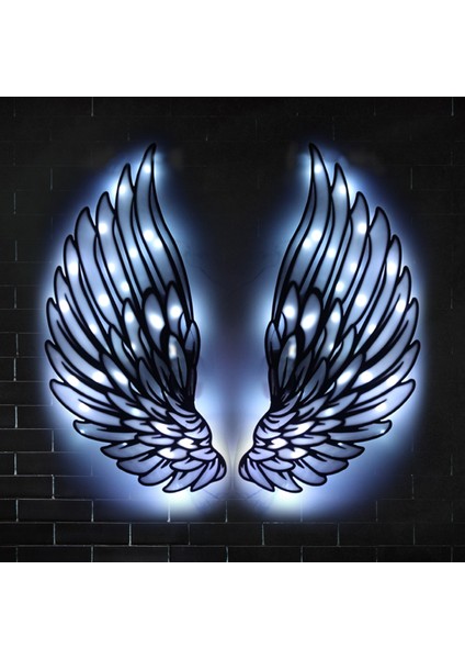Epoksili Melek Kanadı Siyah Beyaz Figürlü Tablo Duvar Dekorlu Gece Lambası