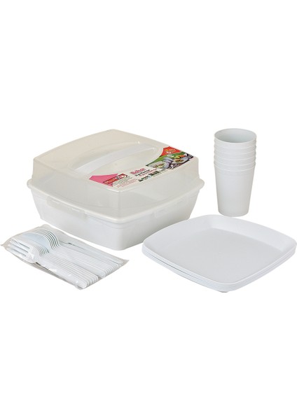 32 Parça 6 Kişilik Piknik Seti – Tabak, Bardak, Çatal, Kaşık & Bıçak