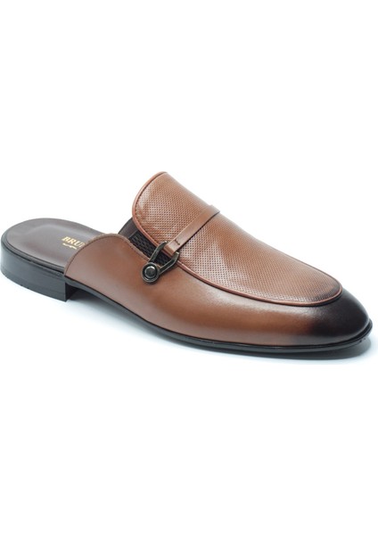 Taba Rengi Lazerli Hakiki Deri Tokalı Neolit Taban Erkek Sabo Half Shoes