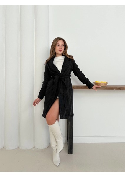 Cepli Kuşaklı Kaşe Kaban Antrasit ST26458 modelleri