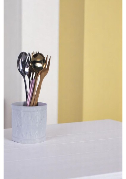 Tezgah Üstü Kaşıklık Dekoratif Dik Kaşıklık Silindir Kaşıklık Altın Eskitme Renk Model 76