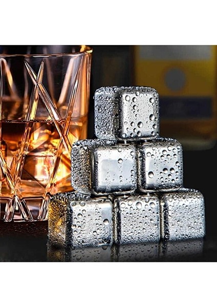Içecek Soğutma Taşı 4 Adet Çelik Viski Taşı Buz Küpleri Maşalı Set fiyatları