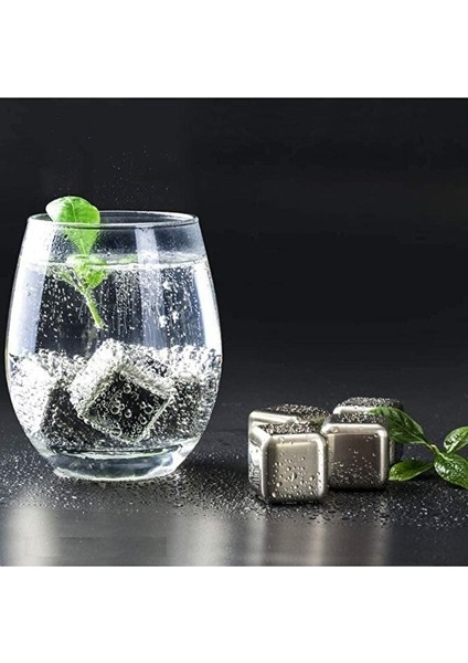 Içecek Soğutma Taşı 4 Adet Çelik Viski Taşı Buz Küpleri Maşalı Set modelleri