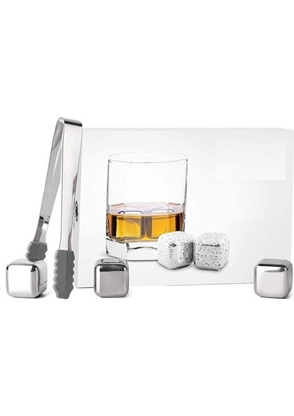Içecek Soğutma Taşı 4 Adet Çelik Viski Taşı Buz Küpleri Maşalı Set fırsatları