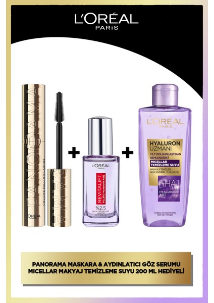 L'oreal Paris Panorama Maskara & Revitalift Filler Göz Serumu & Hyaluron Uzmanı Micelllar Temzileme Suyu Hediyeli