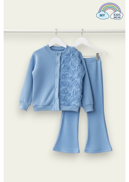 Kız Çocuk Tül Gül Aplikeli Triko Hırka Ikili Takım 3-10 Yaş 12212