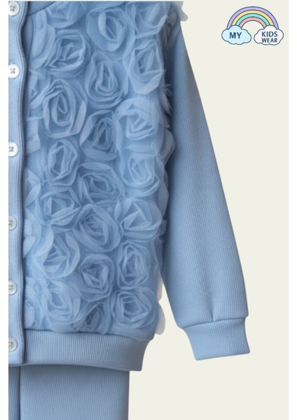 Kız Çocuk Tül Gül Aplikeli Triko Hırka Ikili Takım 3-10 Yaş 12212 fiyatları