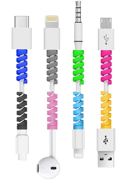 iPhone Samsung Huawei Xiaomi Oppo Uyumlu Kablo Koruyucu Spiral Silikon
