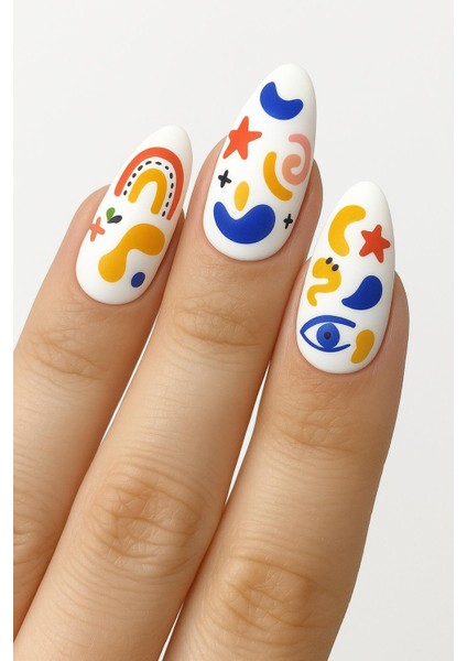 Soyut Desenler Renkli Tırnak Dövmesi