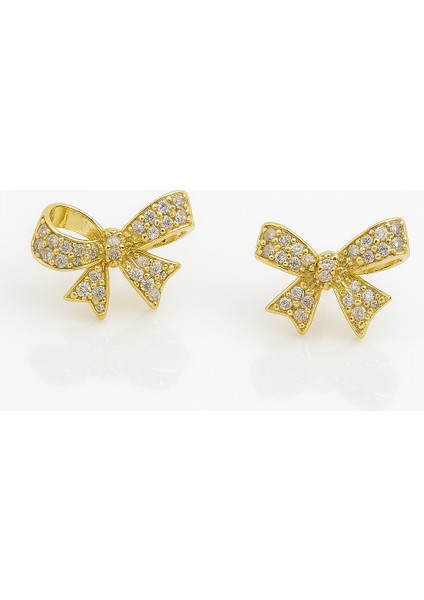 14K Gold Plated Shiny Bow Stud Küpe