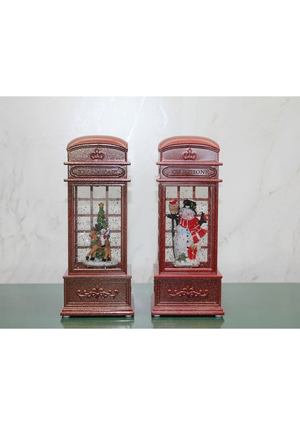 Seri B Kar Küresi Müzikli Işıklı Kış Masalı Yılbaşı Temalı Telefon Kulübesi