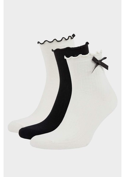 Kadın Kurdele 3'lü Pamuklu Soket Çorap (Ns)