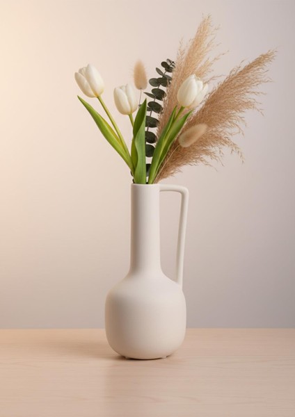 Fiona Seramik Vazo Kulplu, Beyaz 25 cm fiyatları