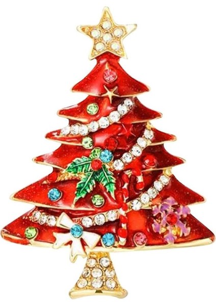 Yılbaşı Detaylı Kırmızı Yılbaşı Ağacı Taşlı Yaka Iğnesi Broş fırsatları