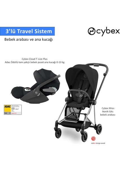 3 Lü Travel Sistem Indirimi Cybex Mios Chrome Black + Cybex Cloud T Isize Plus