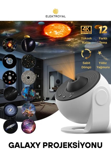 4K Hd Galaxy Projeksiyon 12 Farklı Tema Döngü Seçenekli Işık Projeksiyonu Planetarium Projektör