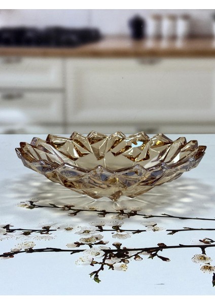 Cam Geniş Model Dekoratif Cam Kase Bal Rengi 32 Cm