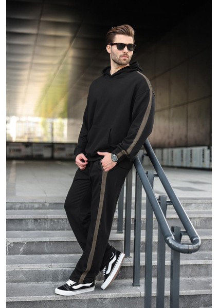 Siyah Kanguru Cep Kapüşonlu Erkek Eşofman Takımı E7336 fırsatları