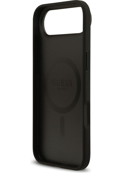 iPhone 17 Air Uyumlu Kılıf Guess Lisanslı M-Safeli Taneli Çiçek Tasarımlı Metal Yazı Logolu Siyah