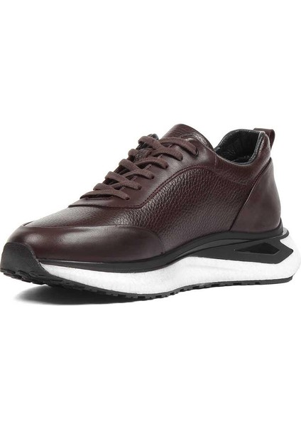 Erkek Kahverengi Bağcıklı Kalın Tabanlı Deri Sneaker fırsatları