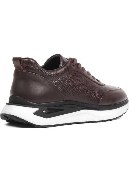 Erkek Kahverengi Bağcıklı Kalın Tabanlı Deri Sneaker indirimleri
