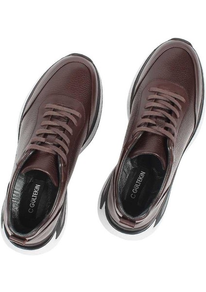 Erkek Kahverengi Bağcıklı Kalın Tabanlı Deri Sneaker