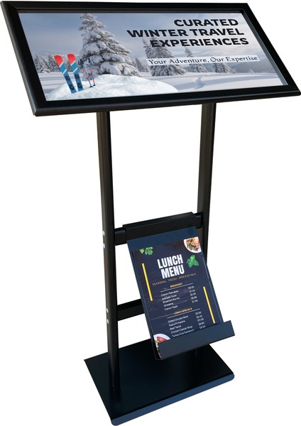 3xa4 Vista Broşürlüklü Reklam ve Menü Panosu Siyah Renk 21X63 Restoran Panosu