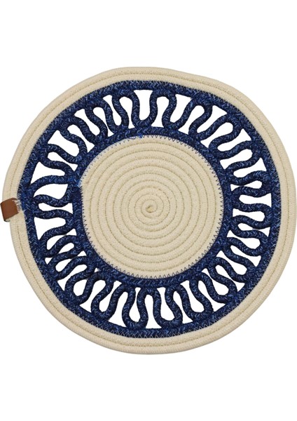 Jutty Hasır Görünümlü 5 Parça Jüt Masa Takımı Örgü Lacivert Krem 4’lü Amerikan Servis Supla 1 Runner fırsatları