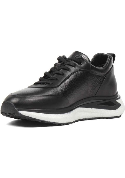Erkek Siyah Bağcıklı Kalın Tabanlı Deri Sneaker fırsatları