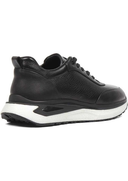 Erkek Siyah Bağcıklı Kalın Tabanlı Deri Sneaker indirimleri