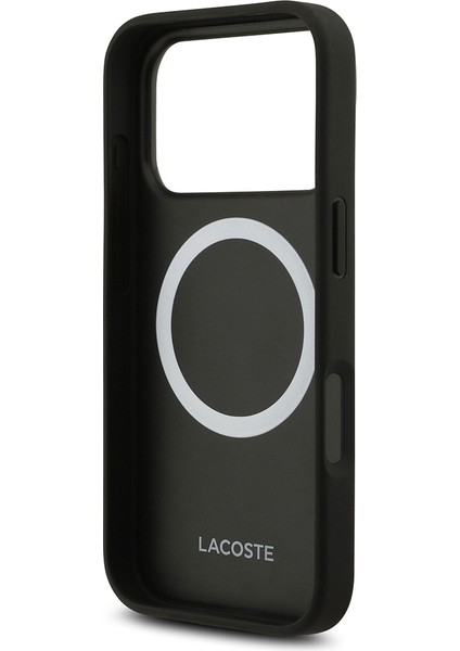 iPhone 17 Pro Uyumlu Kılıf Lacoste Lisanslı M-Safe Şarj Özellikli Pu Deri Metal Logolu Kapak Siyah indirimleri