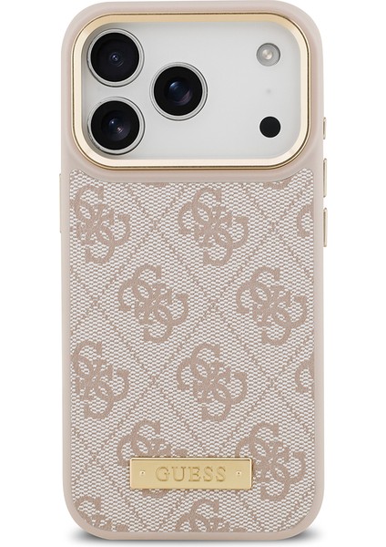 iPhone 17 Pro Uyumlu Kılıf Guess Lisanslı M-Safeli 4g Desenli Pu Metal Plaka Klasik Logolu Pembe modelleri