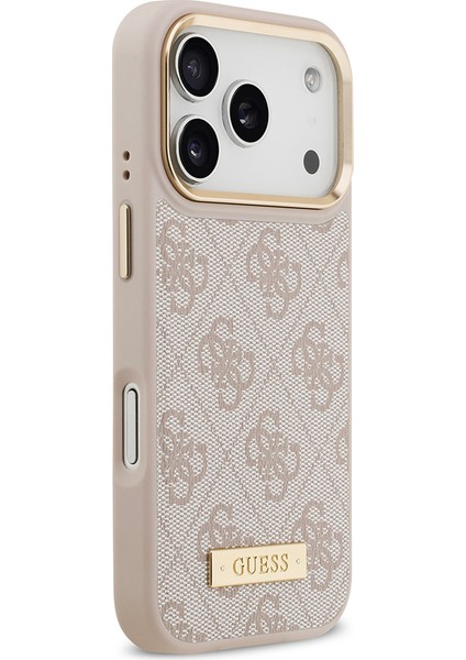 iPhone 17 Pro Uyumlu Kılıf Guess Lisanslı M-Safeli 4g Desenli Pu Metal Plaka Klasik Logolu Pembe fırsatları